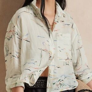 Boxy Cropped Ramie Shirt, Banana Republic, Size S